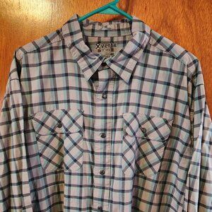 Men's 2XL Vertx Blue Plaid Tactical Concealed Carry Long Sleeve Snap Down Shirt